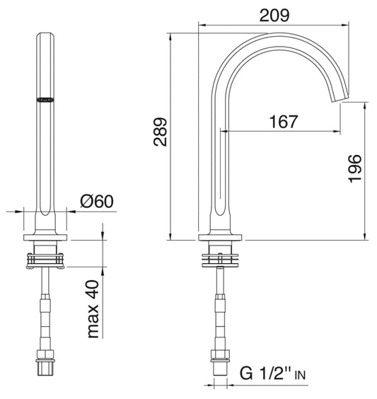 Rubinetterie Treemme 3M Aurelia RWIT 3C16 CC 20 Bocca Lavabo Da Piano 196 mm Getto di Erogazione Uscita Acqua Installazione Ad Appoggio Materiale Ottone Finitura Cromata Stile Classico Contemporaneo Forma Tonda Monoforo Altezza 289 mm Profondità 209 mm