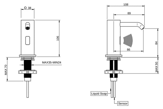 Rubinetterie Treemme 3M Electronic Washbasin Tap IT 1355 IS ZZ ZZ Dosatore Elettronico con Sensore Fotocellula Solo Per Sapone Liquido Con Alimentazione Elettrica Ad Appoggio Materiale Acciaio Finitura Inox Spazzolato Opaco