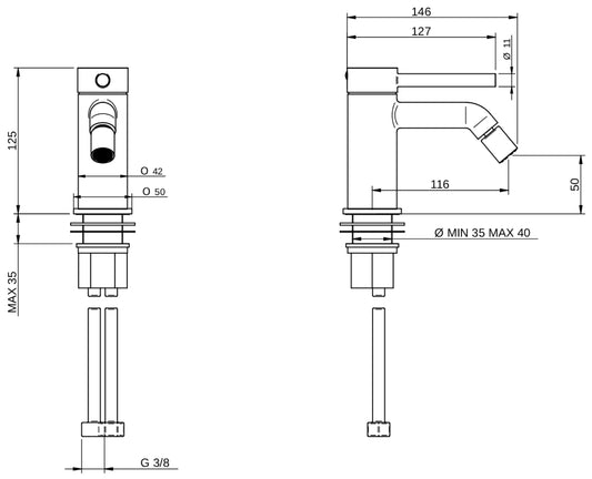 Rubinetterie Treemme 3M Contract Footprint IT 8C22 CC FP ZZ Miscelatore Bidet Da Appoggio Monoforo 1 Manopola Miscelazione Meccanica Stile Moderno Altezza 125 mm Profondità 146 mm Materiale Ottone Finitura Cromata