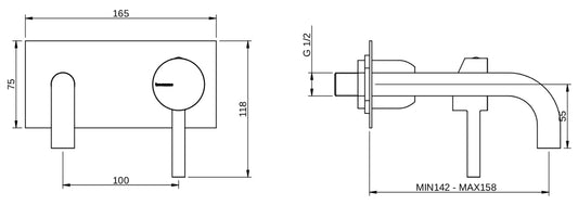 Rubinetterie Treemme 3M Contract Footprint RWIT 8C51 CC 01 + RWIT 7C51 ZZ 04 Miscelatore Lavabo Incasso Muro 158 mm 2 Fori 1 Manopola Miscelazione Meccanica Con Piastra Stile Moderno Profondità 158 mm Parte Interna Esterna Incluse Ottone Cromata