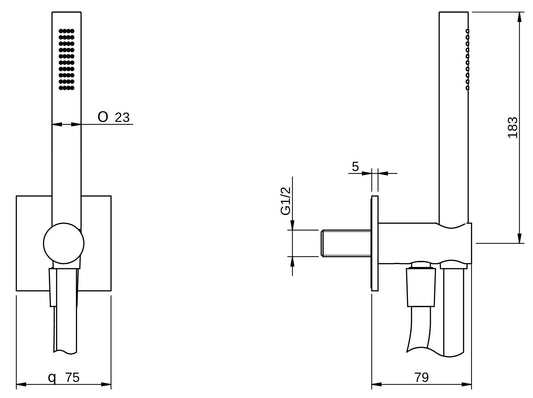 Rubinetterie Treemme 3M Ios RWIT 2AD4 CC 20 Duplex Presa Acqua Kit Gancio Ottone Flessibile PVC 1,5 Metri E Doccetta In Metallo Estraibile Forma Tonda Stilo Borchia Quadra Finitura Cromata Portata 8 Litri Al Minuto