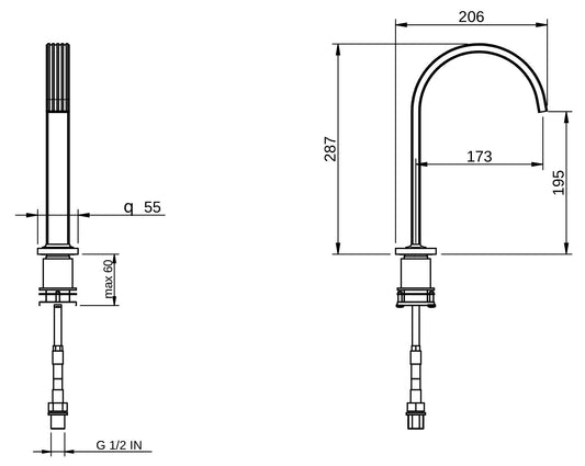 Rubinetterie Treemme 3M Ios RWIT 7A16 CC 20 Bocca Lavabo Da Piano 195 mm Getto di Erogazione Uscita Acqua Installazione Ad Appoggio Materiale Ottone Finitura Cromata Stile Classico Contemporaneo Forma Tonda Monoforo Altezza 287 mm Profondità 206 mm
