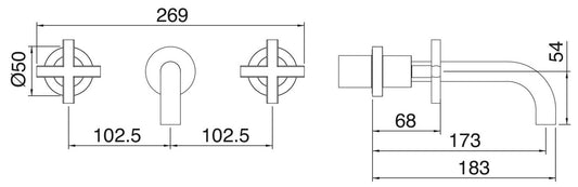 Rubinetterie Treemme Line RWIT 1052 CC 50 + RWIT 3A60 ZZ 02 Miscelatore Gruppo Lavabo Incasso A Muro 173 mm Materiale Ottone Finitura Cromata