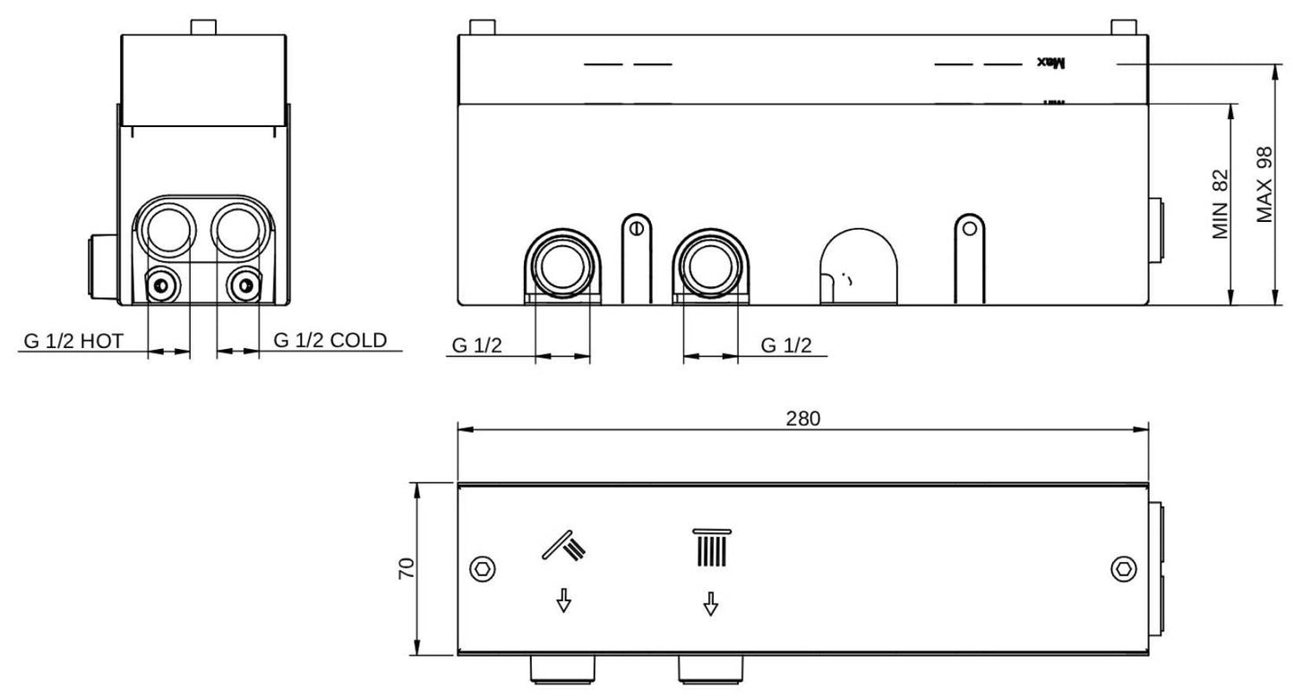 Rubinetterie Treemme 3M W-Touch RWIT 1B89 CC 01 + RWIT 1B89 ZZ 30 Miscelatore Doccia Meccanico Incasso 2 Uscite Parete 4 Fori Sistema Premi e Regola Parte Interna Esterna Incluse Stile Moderno Con Piastra Materiale Ottone Finitura Cromata