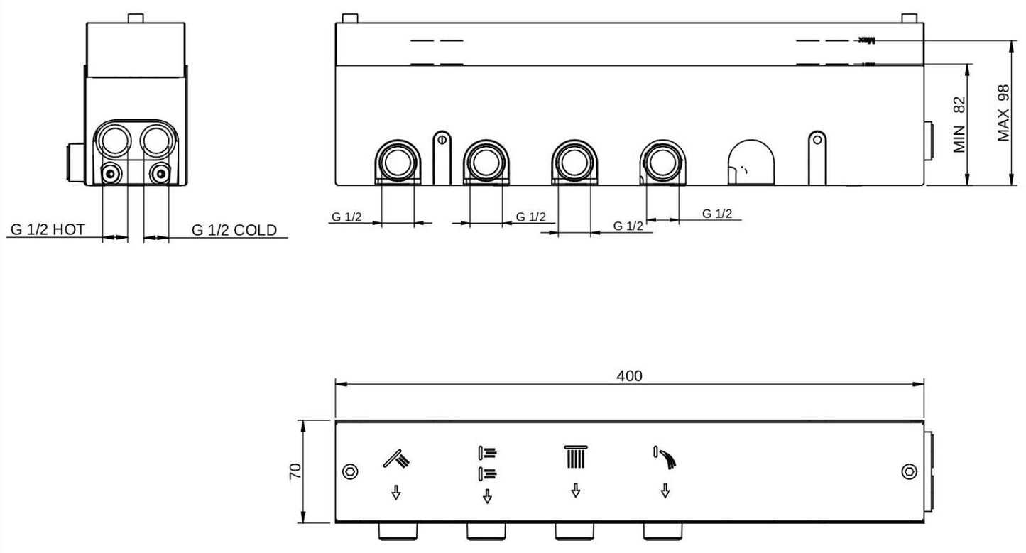 Rubinetterie Treemme 3M W-Touch RWIT 1BE4 CC 01 + RWIT 1BE4 ZZ 30 Miscelatore Doccia Meccanico Incasso 4 Uscite Parete 6 Fori Manopole Sistema Premi e Regola Parte Interna Esterna Incluse Stile Moderno Con Piastra Materiale Ottone Finitura Cromata