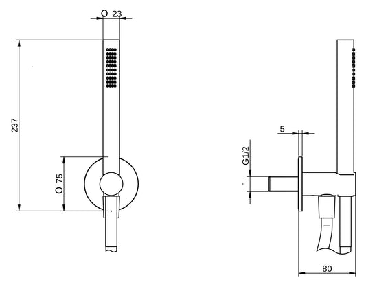 Rubinetterie Treemme 3M Showers RWIT 2847 IS 20 Duplex Kit Gancio Presa Acqua Parete Doccetta Forma Tonda Materiale Acciaio Finitura Inox Spazzolato Opaco Flessibile PVC Portata 8 Litri Al Minuto