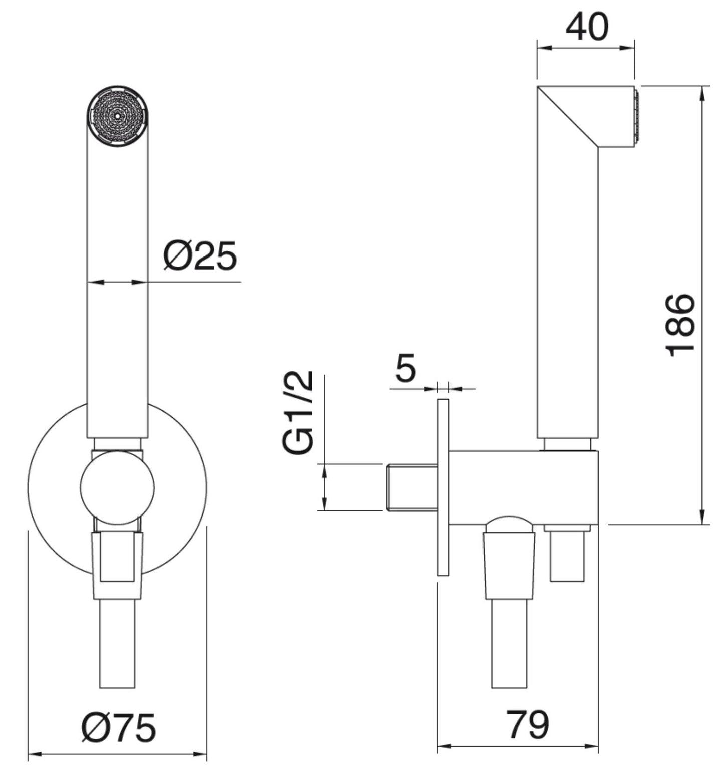 Rubinetterie Treemme 3M Showers RWIT 3B47 IS 20 Duplex Kit Gancio Presa Acqua Parete Doccetta Forma Tonda Materiale Acciaio Finitura Inox Spazzolato Opaco Flessibile PVC Portata 8 Litri Al Minuto