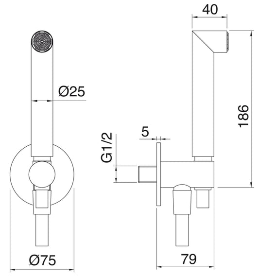 Rubinetterie Treemme 3M Showers RWIT 3B47 IS 20 Duplex Kit Gancio Presa Acqua Parete Doccetta Forma Tonda Materiale Acciaio Finitura Inox Spazzolato Opaco Flessibile PVC Portata 8 Litri Al Minuto