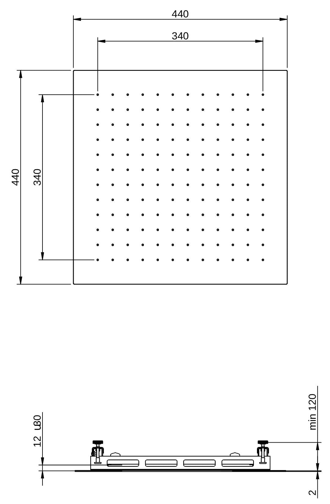 Rubinetterie Treemme SHOWERS & THERMOSTATICS Soffione Doccia Per Controsoffitto A Soffitto Misura 440x440 mm Forma Quadrata Funzione Acqua Pioggia Materiale Acciaio Inox Finitura Cromata Portata 12 Litri Al Minuto