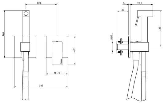 Rubinetterie Treemme 3M Showers & Thermostatics RWIT 4BD4 CC 30 + RWIT 51A5 ZZ 01 Miscelatore Incasso Idroscopino Per WC Con Doccetta Quadra in Metallo Flessibile in PVC 1 Metro Parte Interna e Esterna Incluse Materiale Ottone Finitura Cromato