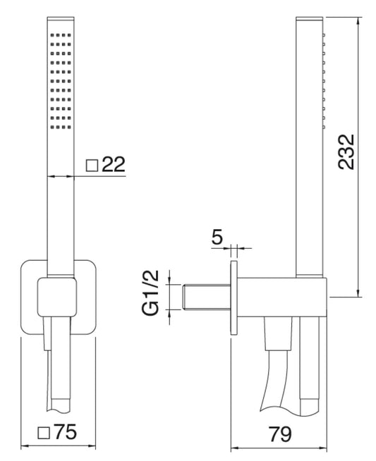 Rubinetterie Treemme 3M Showers & Thermostatics RWIT 8BD4 CC 20 Duplex Presa Acqua Kit Gancio Ottone Flessibile PVC 1,5 Metri E Doccetta In Metallo Estraibile Forma Quadra Finitura Cromata Portata 8 Litri Al Minuto
