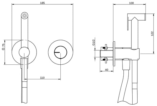 Rubinetterie Treemme 3M T30 RWIT 5BD4 CC 30 + RWIT 51A5 ZZ 01 Miscelatore Incasso Idroscopino Per WC Con Doccetta Tonda in Metallo Flessibile in PVC 1 Metro Parte Interna e Esterna Incluse Materiale Ottone Finitura Cromato
