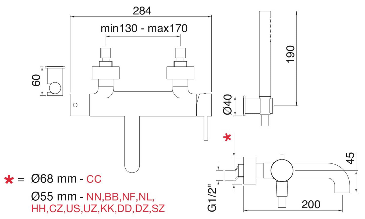 Rubinetterie Treemme UP+ Miscelatore Vasca Monocomando Esterno Con Doccetta In Metallo Materiale Ottone Finitura Cromata