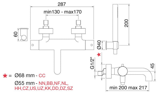 Rubinetterie Treemme Up+ Miscelatore Vasca Termostatico Esterno 3 Fori Senza Piastra Materiale Ottone Finitura Cromata 2 Leve Manopole Stile Moderno Doccetta Metallo Flessibile PVC