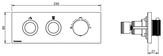 Rubinetterie Treemme 3M W-Smart RWIT 5C86 CC 01 + RWIT 5C86 ZZ 30 Miscelatore Doccia Termostatico Incasso 2 Uscite Parete 3 Fori Sistema Premi e Regola Parte Interna Esterna Incluse Stile Moderno Con Piastra Materiale Ottone Finitura Cromata