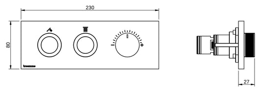 Rubinetterie Treemme 3M W-Smart RWIT 5C89 IS 01 + RWIT 5C89 ZZ 30 Miscelatore Doccia Meccanico Incasso 2 Uscite Parete 3 Fori Tre Manopole Sistema Premi e Regola Parte Interna Esterna Incluse Stile Moderno Con Piastra Acciaio Inox Spazzolato Opaco