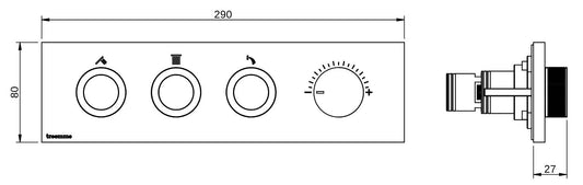 Rubinetterie Treemme 3M W-Smart RWIT 5C90 CC 01 + RWIT 5C90 ZZ 30 Miscelatore Doccia Meccanico Incasso 3 Uscite Parete 4 Fori Sistema Premi e Regola Parte Interna Esterna Incluse Stile Moderno Con Piastra Materiale Ottone Finitura Cromata