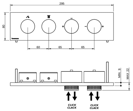 Rubinetterie Treemme 3M W-Touch RWIT 1B89 IS 01 + RWIT 1B89 ZZ 30 Miscelatore Doccia Meccanico Monocomando Incasso 2 Uscite Parete 4 Fori Stile Moderno Con Piastra Materiale Acciaio Finitura Inox Spazzolato Opaco Parte Interna Esterna Incluse