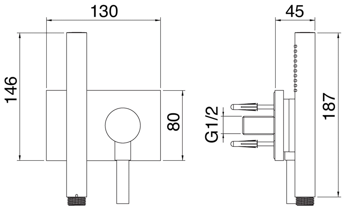 Rubinetterie Treemme 3M Watt RWIT 2BF6 IS 55 Kit Gancio Presa Acqua Supporto Muro Rettangolare Installazione a Parete Parte Esterna Senza Corpo Incasso Acciaio Inox Spazzolato Opaco Doccetta Tonda in Metallo Con Attacco a Calamita Flessibile PVC