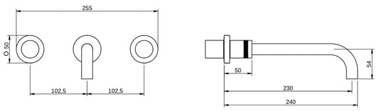 Rubinetterie Treemme X-CHANGE RWIT 7260 CC 50 + RWIT 3A60 ZZ 02 Fontana Gruppo Lavabo Incasso A Muro 230 mm Materiale Ottone Finitura Cromata