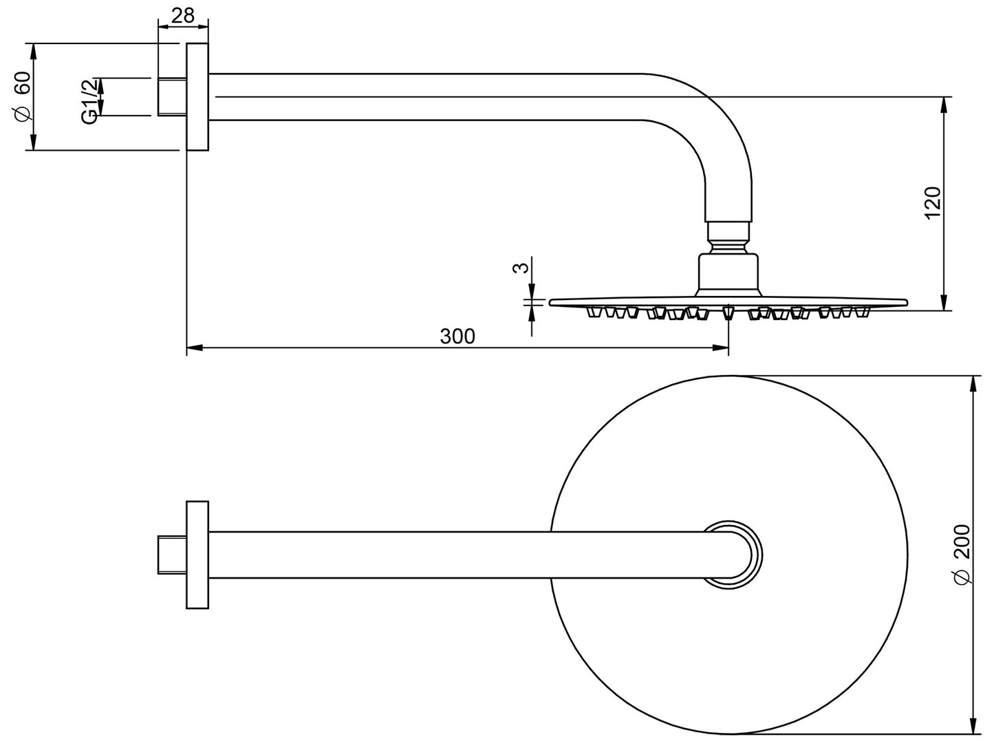 Rubinetterie Treemme 3M Contract Xero+ RWIT 4907 CC 06 Soffione Doccia Pioggia A Parete Tondo In Metallo Diametro 200 mm Anticalcare Con Braccio Doccia 300 mm Stile Moderno Materiale Ottone Finitura Cromata