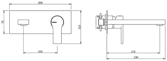 Rubinetterie Treemme 3M Contract Xero+ RWIT 7C51 CC 02 + RWIT 7C51 ZZ 04 Miscelatore Lavabo Incasso Muro 172 mm 2 Fori 1 Manopola Miscelazione Meccanica Con Piastra Stile Moderno Profondità 172 mm Parte Interna Esterna Incluse Ottone Cromata