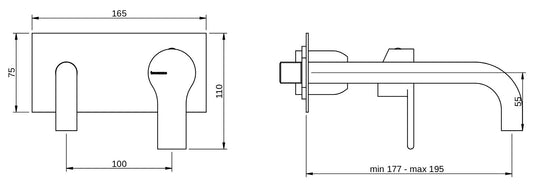 Rubinetterie Treemme 3M Contract Xero+ RWIT 7C52 CC 01 + RWIT 7C51 ZZ 04 Miscelatore Lavabo Incasso Muro 195 mm 2 Fori 1 Manopola Miscelazione Meccanica Con Piastra Stile Moderno Profondità 195 mm Parte Interna Esterna Incluse Ottone Cromato
