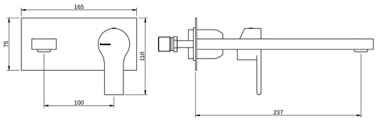 Rubinetterie Treemme 3M Contract Xero+ RWIT 7C52 CC 02 + RWIT 7C51 ZZ 04 Miscelatore Lavabo Incasso Muro 237 mm 2 Fori 1 Manopola Miscelazione Meccanica Con Piastra Stile Moderno Profondità 237 mm Parte Interna Esterna Incluse Ottone Cromata