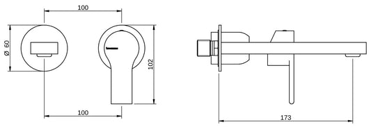 Rubinetterie Treemme 3M Contract Xero+ RWIT 7C75 CC 02 + RWIT 7C51 ZZ 04 Miscelatore Lavabo Incasso Muro 173 mm 2 Fori 1 Manopola Miscelazione Meccanica Senza Piastra Stile Moderno Profondità 173 mm Parte Interna Esterna Incluse Ottone Cromata