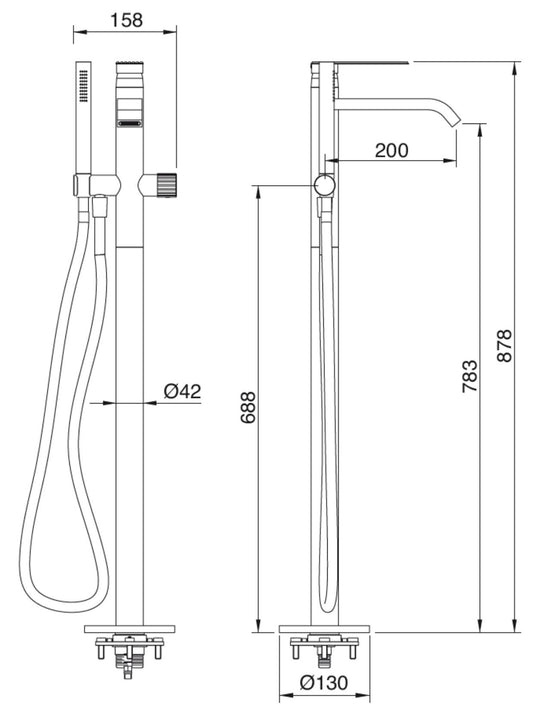 Rubinetterie Treemme 3M Ios RWIT 2A03 CC 50 + RWIT 4A62 ZZ 50 Miscelatore Vasca Da Terra a Pavimento Monocomando Meccanico Parte Interna Esterna Inclusa Monoforo Con Piastra Ottone Cromata 1 Leva Stile Moderno Doccetta Metallo Flessibile PVC