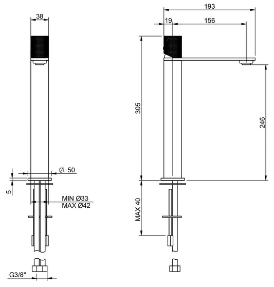 Rubinetterie Treemme 3M 3.6 IT 9A18 IS TZ ZZ Miscelatore Monocomando Lavabo 246 Appoggio 1 Manopola Monoforo Miscelazione Meccanica Stile Moderno Altezza 305 mm Lunghezza 193 mm Materiale Acciaio Finitura Inox Spazzolato Opaco