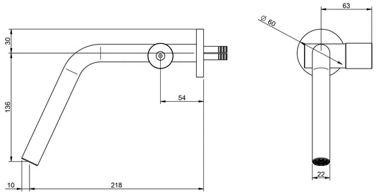 Rubinetterie Treemme 3M 22MM RWIT 1152 IS 03 + RWIT 6051 ZZ 02 Miscelatore Monocomando Monoforo Lavabo A Muro 218 mm Stile Moderno Materiale Acciaio Finitura Acciaio Spazzolato Inox Parte Interna Incasso Esterna Incluse