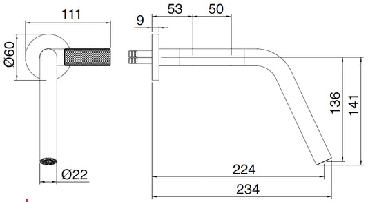 Rubinetterie Treemme 3M 22MM RWIT 3051 IS 03 + RWIT 6051 ZZ 02 Miscelatore Gruppo Monoforo Lavabo A Muro 224 mm 2 Leve Stile Moderno Materiale Acciaio Finitura Acciaio Spazzolato Opaco Inox Parte Interna Incasso Esterna Incluse
