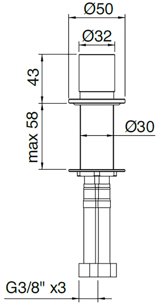 Rubinetterie Treemme 3M 22MM RWIT 6006 IS 04 Monocomando Monoforo Remoto Appoggio Da Piano Per Lavabo Senza Bocca 44 mm Stile Moderno Materiale Acciaio Finitura Acciaio Spazzolato Opaco Inox
