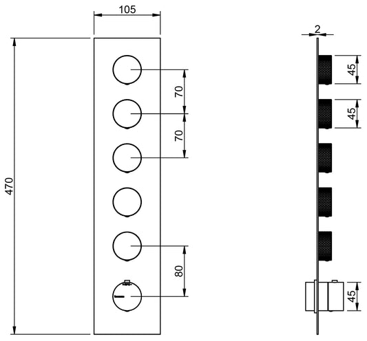 Rubinetterie Treemme 3M 22MM RWIT 6098 IS 35 + RWIT 7298 ZZ 30 Miscelatore Monocomando Termostatico Doccia Incasso A Parete Con Piastra 5 Uscite Sei Fori Una Manopola Stile Moderno Acciaio Spazzolato Opaco Inox Parte Interna Esterna Incluse