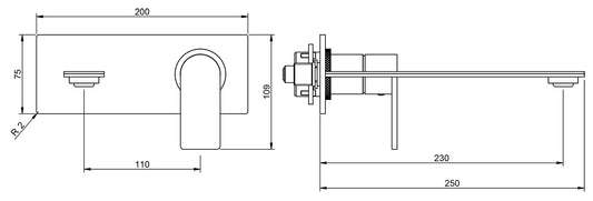 Rubinetterie Treemme 3M 3.6 RWIT 9AA6 IS 02 + RWIT 51A5 ZZ 01 Miscelatore Monocomando Lavabo Incasso 230 a Parete 1 Leva 2 Fori Meccanico Moderno Piastra Lunghezza 250 mm Staffa Cartongesso Acciaio Inox Spazzolato Opaco Parte Interna Esterna Incluse