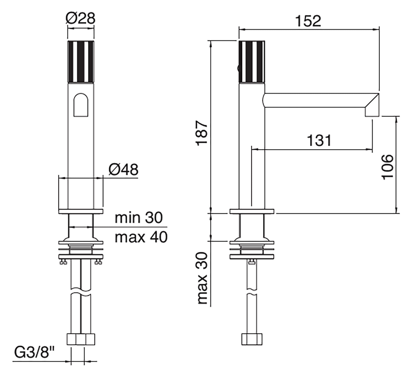 Rubinetterie Treemme 3M 28mm IT 3B11 IS G1 ZZ Miscelatore Monocomando Lavabo 106 Appoggio 1 Manopola Zigrinata Monoforo Miscelazione Meccanica Forma Tonda Stile Moderno Altezza 187 mm Lunghezza 152 mm Materiale Acciaio Finitura Inox Spazzolato Opaco