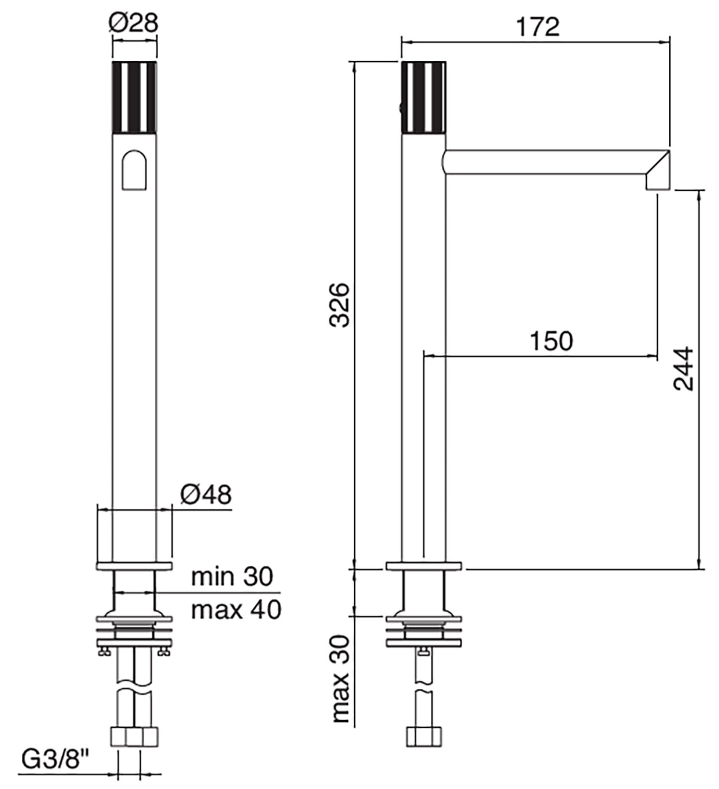 Rubinetterie Treemme 3M 28mm IT 3B18 IS G1 ZZ Miscelatore Monocomando Lavabo 244 Appoggio 1 Manopola Zigrinata Monoforo Miscelazione Meccanica Forma Tonda Stile Moderno Altezza 326 mm Lunghezza 172 mm Materiale Acciaio Finitura Inox Spazzolato Opaco