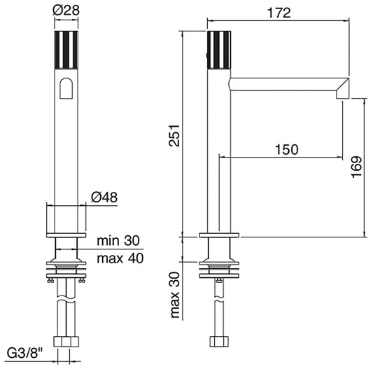 Rubinetterie Treemme 3M 28mm IT 3B27 IS G1 ZZ Miscelatore Monocomando Lavabo 169 Appoggio 1 Manopola Zigrinata Monoforo Miscelazione Meccanica Forma Tonda Stile Moderno Altezza 251 mm Lunghezza 172 mm Materiale Acciaio Finitura Inox Spazzolato Opaco
