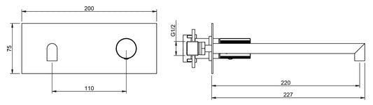 Rubinetterie Treemme 3M 28mm RWIT 3BA6 IS G1 + RWIT 51A5 ZZ 01 Miscelatore Lavabo Incasso 220 Muro 1 Manopola Zigrinata Destra 2 Fori Meccanico Moderno Lunghezza 227 mm Piastra Staffa Cartongesso Acciaio Inox Spazzolato Opaco Parte Interna Esterna Incluse