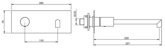 Rubinetterie Treemme 3M 28mm RWIT 3BA9 IS 01 + RWIT 51A5 ZZ 01 Miscelatore Lavabo Incasso 220 Muro 1 Manopola Liscia Sinistra 2 Fori Meccanico Moderno Lunghezza 227 mm Piastra Staffa Cartongesso Acciaio Inox Spazzolato Opaco Parte Interna Esterna Incluse