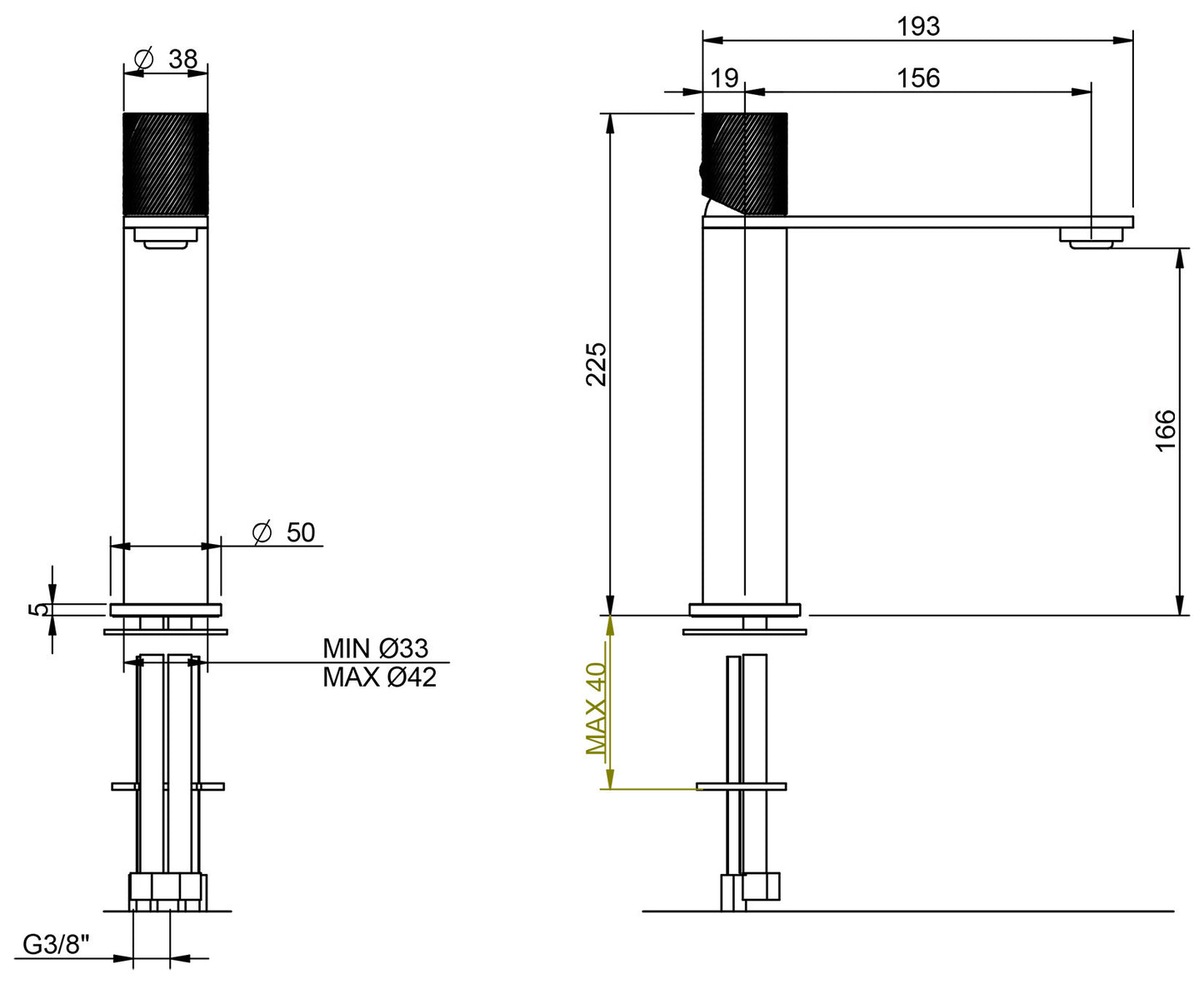 Rubinetterie Treemme 3M 3.6 IT 9A27 IS TZ ZZ Miscelatore Monocomando Lavabo 166 Appoggio 1 Manopola Monoforo Miscelazione Meccanica Stile Moderno Altezza 225 mm Lunghezza 193 mm Materiale Acciaio Finitura Inox Spazzolato Opaco