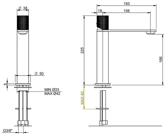Rubinetterie Treemme 3M 3.6 IT 9A27 IS TZ ZZ Miscelatore Monocomando Lavabo 166 Appoggio 1 Manopola Monoforo Miscelazione Meccanica Stile Moderno Altezza 225 mm Lunghezza 193 mm Materiale Acciaio Finitura Inox Spazzolato Opaco