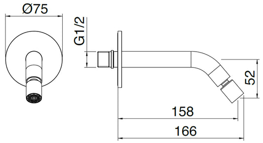 Rubinetterie Treemme 40MM Bocca Getto Erogazione Acqua Per Bidet A Muro 158 mm Stile Moderno Materiale Acciaio Finitura Acciaio Spazzolato Opaco Inox