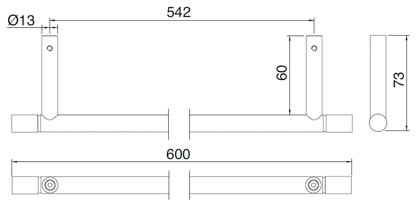 Rubinetterie Treemme 3M 40mm IT 4Z05 IS ZZ ZZ Portasalviette Per Bagno Installazione A Parete Lunghezza 60 cm Profondità 7,3 cm Materiale Acciaio Finitura Inox Spazzolato Opaco