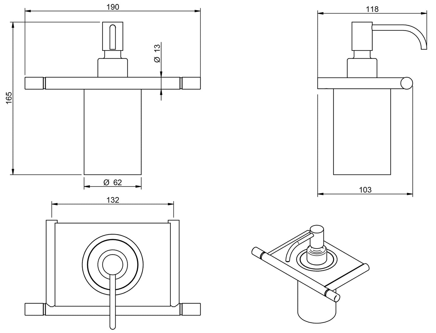 Rubinetterie Treemme 3M 40mm IT 4Z41 IS ZZ ZZ Portadosatore Dispenser Sapone Per Bagno Installazione A Parete Materiale Acciaio Finitura Inox Spazzolato Opaco Con Bicchiere e Piano In Pom C Bianco