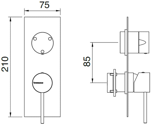 Rubinetterie Treemme 40MM Miscelatore Monocomando Meccanico Doccia Incasso A Parete Con Deviatore 3 Uscite Due Fori Una Manopola Con Piastra Stile Moderno Materiale Acciaio Finitura Acciaio Spazzolato Opaco Inox Parte Interna Esterna Incluse