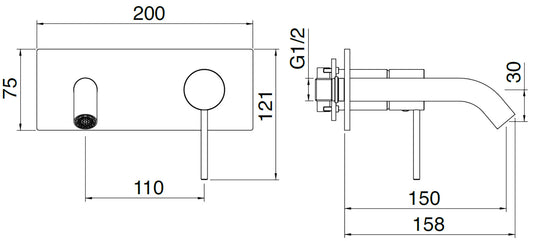 Rubinetterie Treemme 40MM Miscelatore Monocomando Lavabo Incasso A Muro 150 mm 2 Fori Con Piastra Stile Moderno Materiale Acciaio Finitura Acciaio Spazzolato Opaco Inox Parte Interna Esterna Incluse