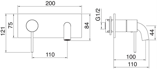 Rubinetterie Treemme 3M 40mm RWIT 13A7 IS BC + RWIT 51A5 ZZ 01 Rubinetto Lavabo Incasso 100 Muro 1 Leva Sinistra Meccanico 2 Fori Moderno Lunghezza 111 mm Piastra Orizzontale Staffa Cartongesso Acciaio Inox Spazzololato Opaco Parte Interna Esterna Incluse