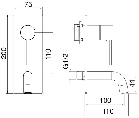 Rubinetterie Treemme 3M 40mm RWIT 13B2 IS BC + RWIT 51A5 ZZ 01 Miscelatore Lavabo Incasso 100 Muro 1 Leva Meccanico 2 Fori Moderno Lunghezza 110 mm Piastra Verticale Staffa Cartongesso Acciaio Inox Spazzololato Opaco Parte Interna Esterna Incluse